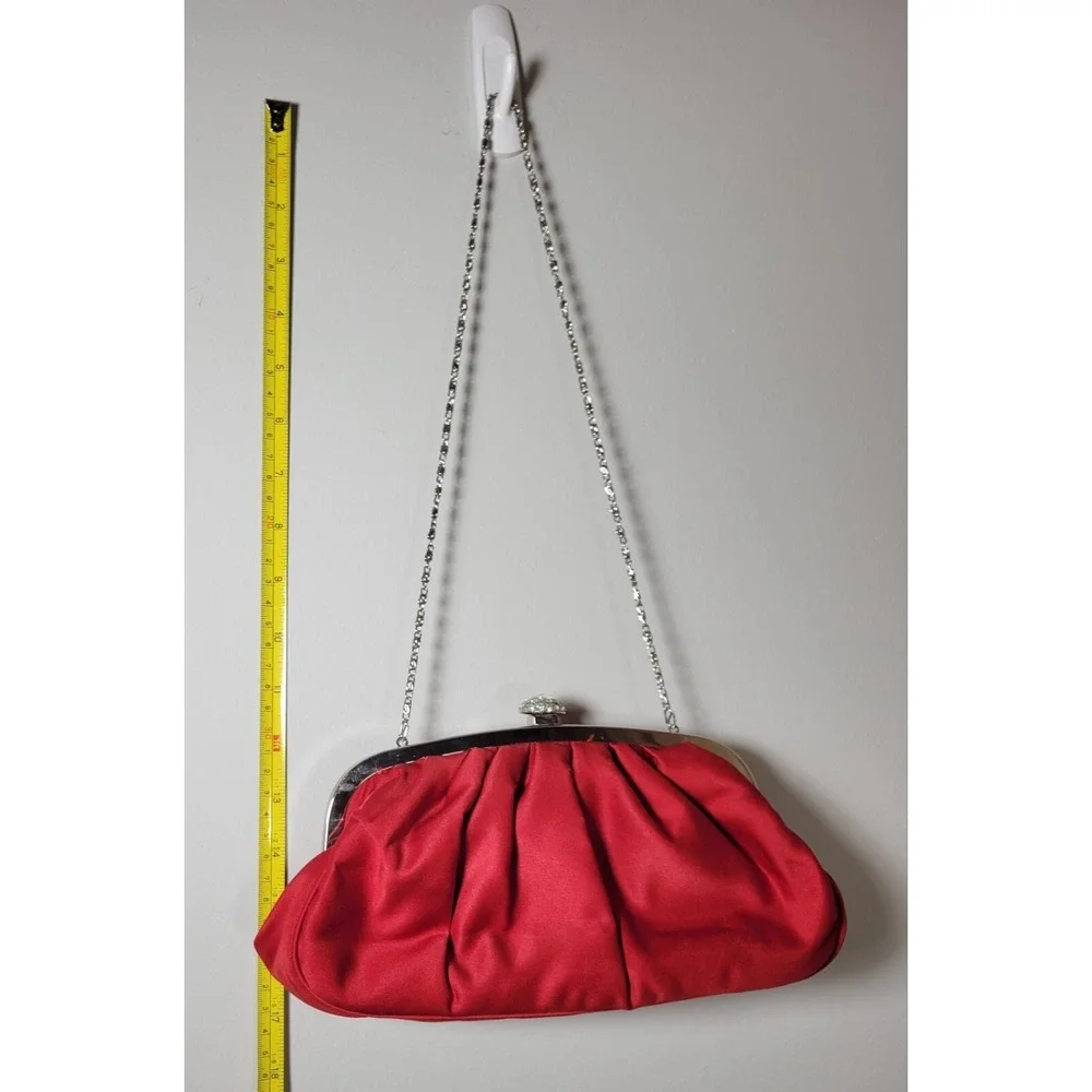 Lulu Townsend Red Clutch w/ Rhinestone Clasp & Chaine strap Purse Night Bag